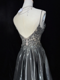 Unique A line Spaghetti Straps Gray Sleeveless Short Mini Green Formal 7th Grade Homecoming Dresses Middle School Prom Dress Hoco Outfits HZ1214