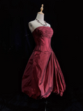 Unique Ball Gown Strapless Sleeveless Burgundy Taffeta Formal 7th Grade Homecoming Dresses Middle School Prom Dress Hoco Outfits HZ1214