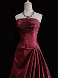 Unique Ball Gown Strapless Sleeveless Burgundy Taffeta Formal 7th Grade Homecoming Dresses Middle School Prom Dress Hoco Outfits HZ1214