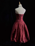 Unique Ball Gown Strapless Sleeveless Burgundy Taffeta Formal 7th Grade Homecoming Dresses Middle School Prom Dress Hoco Outfits HZ1214