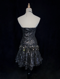 Unique Mermaid Strapless Sleeveless Sequin Silver Gray Formal 7th Grade Homecoming Dresses Middle School Prom Dress Hoco Outfits HZ1214