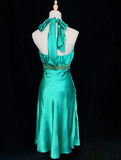 Vintage Sheath Satin Green Halter Formal 7th Grade Homecoming Dresses Middle School Short Prom Dress Hoco Outfits HZ1214