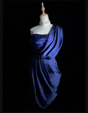 Unique Sheath One Shoulder Royal Blue Sleeveless Satin Mini Formal 7th Grade Homecoming Dresses Middle School Prom Dress Hoco Outfits HZ1214