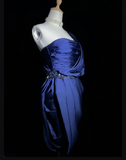 Unique Sheath One Shoulder Royal Blue Sleeveless Satin Mini Formal 7th Grade Homecoming Dresses Middle School Prom Dress Hoco Outfits HZ1214