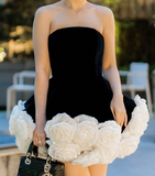 Trendy Ball Gown Strapless Black Velvet Mini Short Formal 7th Grade Homecoming Dresses Middle School Short Prom Dress Hoco Outfits HZ1214