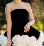 Trendy Ball Gown Strapless Black Velvet Mini Short Formal 7th Grade Homecoming Dresses Middle School Short Prom Dress Hoco Outfits HZ1214