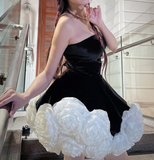Trendy Ball Gown Strapless Black Velvet Mini Short Formal 7th Grade Homecoming Dresses Middle School Short Prom Dress Hoco Outfits HZ1214