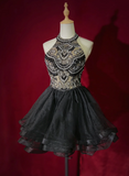 Cute Ball Gown High Neck Black Tulle Mini Short Formal 7th Grade Homecoming Dresses Middle School Short Prom Dress Cocktail Birthday Outfits HZ1214