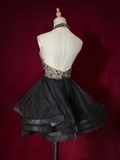 Cute Ball Gown High Neck Black Tulle Mini Short Formal 7th Grade Homecoming Dresses Middle School Short Prom Dress Cocktail Birthday Outfits HZ1214