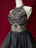 Cute Ball Gown High Neck Black Tulle Mini Short Formal 7th Grade Homecoming Dresses Middle School Short Prom Dress Cocktail Birthday Outfits HZ1214