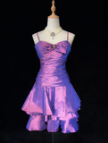 Trendy A Line Spaghetti Straps Grape Mini Short Formal 8th Grade Homecoming Dresses Middle School Short Prom Dress Hoco Outfits HZ1214