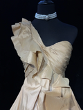 Cute Ball Gown One Shoulder Champagne Taffeta Mini Short Formal 7th Grade Homecoming Dresses Middle School Short Prom Dress Cocktail Birthday Outfits HZ1214