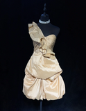 Cute Ball Gown One Shoulder Champagne Taffeta Mini Short Formal 7th Grade Homecoming Dresses Middle School Short Prom Dress Cocktail Birthday Outfits HZ1214