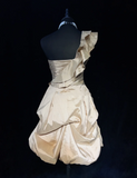 Cute Ball Gown One Shoulder Champagne Taffeta Mini Short Formal 7th Grade Homecoming Dresses Middle School Short Prom Dress Cocktail Birthday Outfits HZ1214