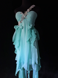 Cute A Line One Shoulder Light Blue Chiffon Layers Formal 7th Grade Homecoming Dresses Middle School Short Prom Dress Cocktail Birthday Outfits HZ1214