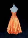 Vintage Ball Gown Spaghetti Straps Orange Taffeta Knee Length Formal 8th Grade Homecoming Dresses Middle School Prom Dress Hoco Outfits HZ1214