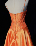 Vintage Ball Gown Spaghetti Straps Orange Taffeta Knee Length Formal 8th Grade Homecoming Dresses Middle School Prom Dress Hoco Outfits HZ1214