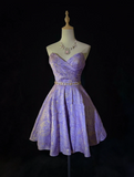 Unique A Line Sweetheart Satin Lilac Lace Short Mini Formal 7th Grade Homecoming Dresses Middle School Short Cocktail Night Dress Hoco Outfits HZ1214