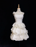 Unique Ball Gown One Shoulder White Organza Short Mini Formal 7th Grade Homecoming Dresses Middle School Short Cocktail Night Dress Hoco Outfits HZ1214