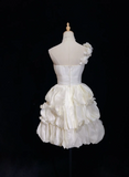 Unique Ball Gown One Shoulder White Organza Short Mini Formal 7th Grade Homecoming Dresses Middle School Short Cocktail Night Dress Hoco Outfits HZ1214