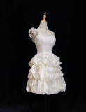 Unique Ball Gown One Shoulder White Organza Short Mini Formal 7th Grade Homecoming Dresses Middle School Short Cocktail Night Dress Hoco Outfits HZ1214