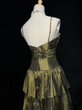 Vintage Ball Gown Spaghetti Straps Olive Green Taffeta Knee Length Formal 8th Grade Homecoming Dresses Middle School Prom Dress Hoco Outfits HZ1214