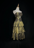 Vintage Ball Gown Spaghetti Straps Olive Green Taffeta Knee Length Formal 8th Grade Homecoming Dresses Middle School Prom Dress Hoco Outfits HZ1214
