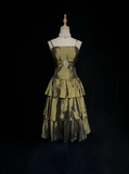 Vintage Ball Gown Spaghetti Straps Olive Green Taffeta Knee Length Formal 8th Grade Homecoming Dresses Middle School Prom Dress Hoco Outfits HZ1214