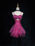 Unique Ball Gown Spaghetti Straps Pink Tulle Short Mini Formal 7th Grade Homecoming Dresses Middle School Short Cocktail Night Dress Hoco Outfits HZ1214