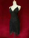 Unique A Line Spaghetti Straps Black Chiffon Short Mini Formal 7th Grade Homecoming Dresses Middle School Short Cocktail Night Dress Hoco Outfits HZ1214