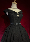 Vintage Ball Gown Off The Shoulder Black Lace Formal 8th Grade Homecoming Dresses Middle School Short Prom Dress Hoco Outfits HZ1214