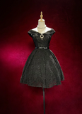 Vintage Ball Gown Off The Shoulder Black Lace Formal 8th Grade Homecoming Dresses Middle School Short Prom Dress Hoco Outfits HZ1214