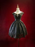 Vintage Ball Gown Off The Shoulder Black Lace Formal 8th Grade Homecoming Dresses Middle School Short Prom Dress Hoco Outfits HZ1214