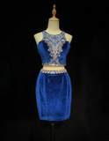 Unique Sheath 2 Pieces Royal Blue Velvet Short Mini Formal 7th Grade Homecoming Dresses Middle School Short Cocktail Night Dress Hoco Outfits HZ1214