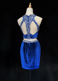 Unique Sheath 2 Pieces Royal Blue Velvet Short Mini Formal 7th Grade Homecoming Dresses Middle School Short Cocktail Night Dress Hoco Outfits HZ1214