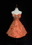 Cute Ball Gown Sweetheart Orange Taffeta Layers Formal 7th Grade Homecoming Dresses Middle School Short Prom Dress Cocktail Birthday Outfits HZ1214