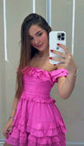 Cute A Line Off The Shoulder Pink Satin Formal 8th Grade Homecoming Dresses Summer Middle School Hoco Dress Homecoming Outfits HZ1214