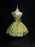 Cute Ball Gown One Shoulder Olive Green Organza Layers Formal 7th Grade Homecoming Dresses Middle School Short Prom Dress Cocktail Birthday Outfits HZ1214