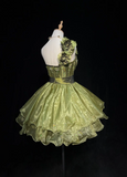 Cute Ball Gown One Shoulder Olive Green Organza Layers Formal 7th Grade Homecoming Dresses Middle School Short Prom Dress Cocktail Birthday Outfits HZ1214