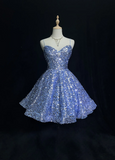Cute Ball Gown Spaghetti Straps Blue Sequin Short Mini Formal 8th Grade Homecoming Dresses Middle School Cocktail Night Dress Hoco Outfits HZ1214