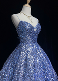 Cute Ball Gown Spaghetti Straps Blue Sequin Short Mini Formal 8th Grade Homecoming Dresses Middle School Cocktail Night Dress Hoco Outfits HZ1214