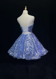 Cute Ball Gown Spaghetti Straps Blue Sequin Short Mini Formal 8th Grade Homecoming Dresses Middle School Cocktail Night Dress Hoco Outfits HZ1214