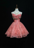 Cute Ball Gown Spaghetti Straps Pink Lace Short Mini Formal 8th Grade Homecoming Dresses Middle School Cocktail Night Dress Hoco Outfits HZ1214
