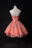 Cute Ball Gown Spaghetti Straps Pink Lace Short Mini Formal 8th Grade Homecoming Dresses Middle School Cocktail Night Dress Hoco Outfits HZ1214