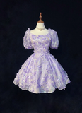 Sexy Ball Gown Square Neck Short Sleeves Lilac Tulle Short Mini Formal 7th Grade Homecoming Dresses Middle School Cocktail Night Dress Hoco Outfits HZ1214