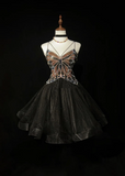 Cute Ball Gown Spaghetti Straps Black Tulle Backless Short Mini Formal 8th Grade Homecoming Dresses Middle School Cocktail Night Dress Hoco Outfits HZ1214