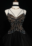 Cute Ball Gown Spaghetti Straps Black Tulle Backless Short Mini Formal 8th Grade Homecoming Dresses Middle School Cocktail Night Dress Hoco Outfits HZ1214