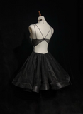 Cute Ball Gown Spaghetti Straps Black Tulle Backless Short Mini Formal 8th Grade Homecoming Dresses Middle School Cocktail Night Dress Hoco Outfits HZ1214