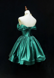 Trendy Ball Gown Off The Shoulder Green Satin Mini Short Formal 8th Grade Homecoming Dresses Middle School Hoco Dress Cocktail Outfits HZ1214