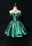 Trendy Ball Gown Off The Shoulder Green Satin Mini Short Formal 8th Grade Homecoming Dresses Middle School Hoco Dress Cocktail Outfits HZ1214